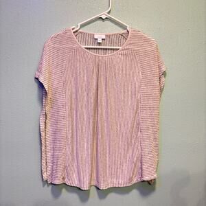 Pure Jill White & Gray Striped Ribbed Knit Linen-Blend Top – Size Extra Small